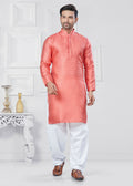 Joban Fashion Men's Jacquard Silk Pink Printed Kurta Pyjama set
