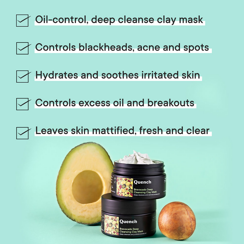 Quench Vitamin E Deep Cleansing Clay Mask with Avocado Removes Impurities & Refines Pores