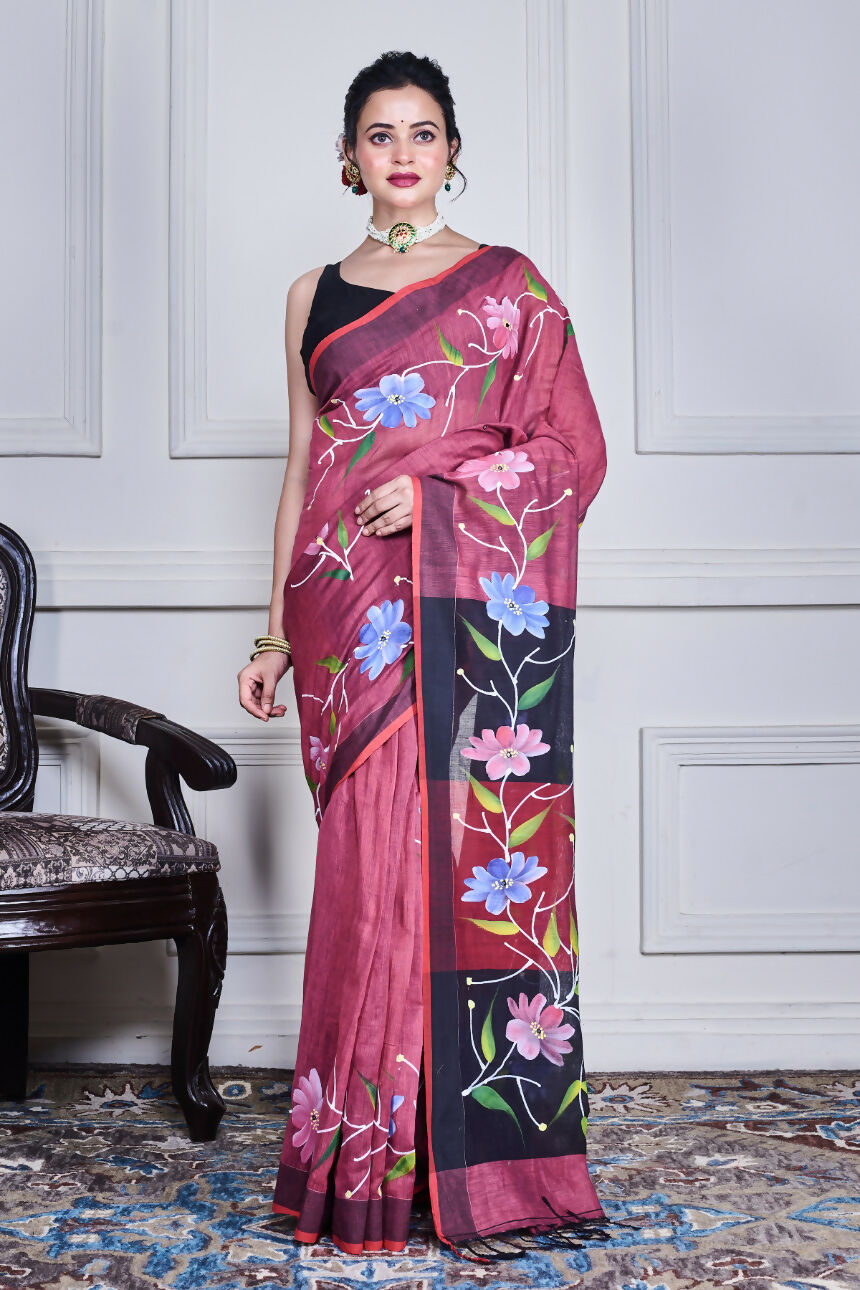 Morchari Multicolour Cotton Handloom Mirror Work Saree Unstitched Blouse - Distacart