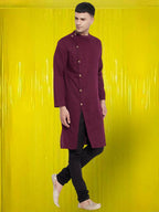 Even Apparels Pure Cotton Maroon Asymetrical Kurta - Maroon