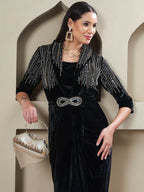Joban Fashion Women Black Velvet Hand Embellishment Stitched Dress - Distacart