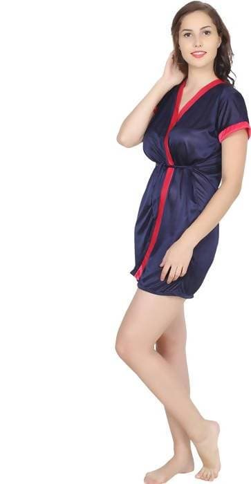 Ruhani HLSC Poly Satin Pink Navy Nighty Fits Bust (Ruhani-NT-03-FS)