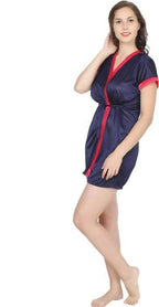 Ruhani HLSC Poly Satin Pink Navy Nighty Fits Bust (Ruhani-NT-03-FS)