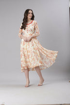 Souchii Cream Floral Printed Fit & Flare Dress