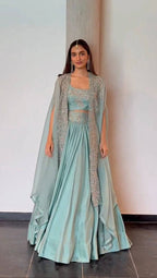 Prazu Fashion Light Sky Blue Chinon Silk Thread Sequence Wedding Lehenga Choli