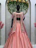 Prazu Fashion Peach Chinon Silk Thread Sequence Wedding Lehenga Choli