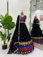 Prazu Fashion Black Georgette Sequence With Chainstich Navaratri Lehenga