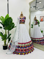 Prazu Fashion White Georgette Sequence With Chainstich Navaratri Lehenga