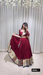 Prazu Fashion Wine Rayon Printed With Mirror Work Navaratri Lehenga