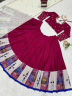 Prazu Fashion Wine Rayon Printed With Mirror Work Navaratri Lehenga