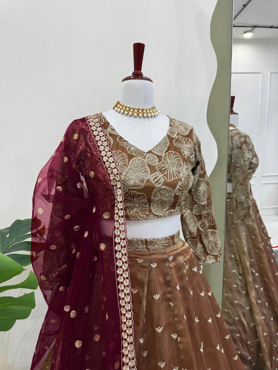 Prazu Fashion Coffee Jimi Choo Thread Sequence Lehenga Choli