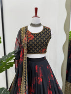 Prazu Fashion Black Organza Digital Printed Lehenga Choli
