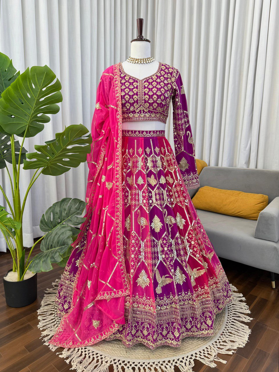 Prazu Fashion Violet Georgette Thread Sequence Wedding Lehenga Choli