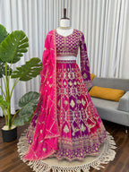 Prazu Fashion Violet Georgette Thread Sequence Wedding Lehenga Choli