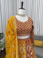 Prazu Fashion Orange Georgette Thread Sequence Wedding Lehenga Choli