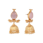 Nuyug 22K Gold Plated Rose Quartz Stone Studded Ethnic Jhumkas - Distacart