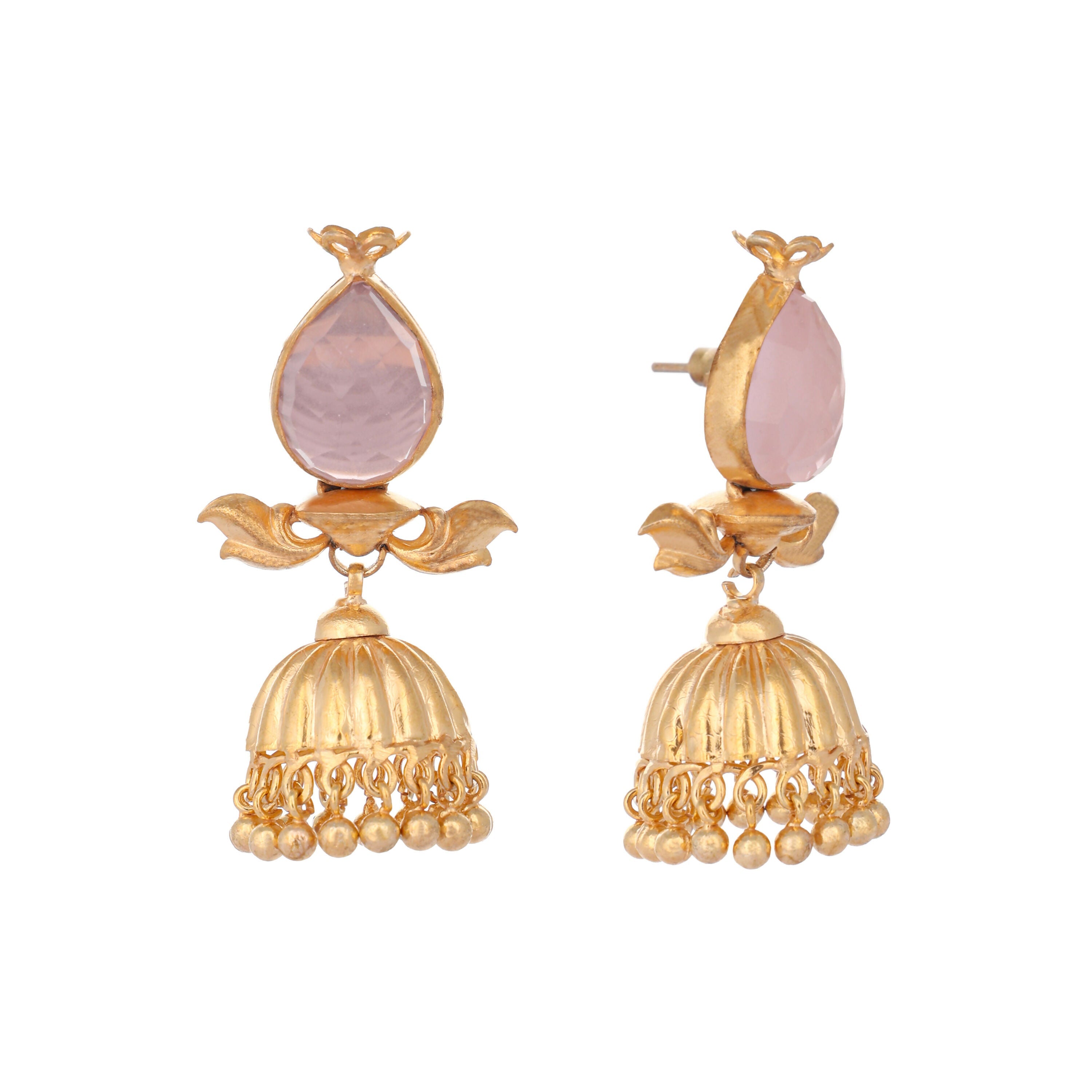 Nuyug 22K Gold Plated Rose Quartz Stone Studded Ethnic Jhumkas - Distacart