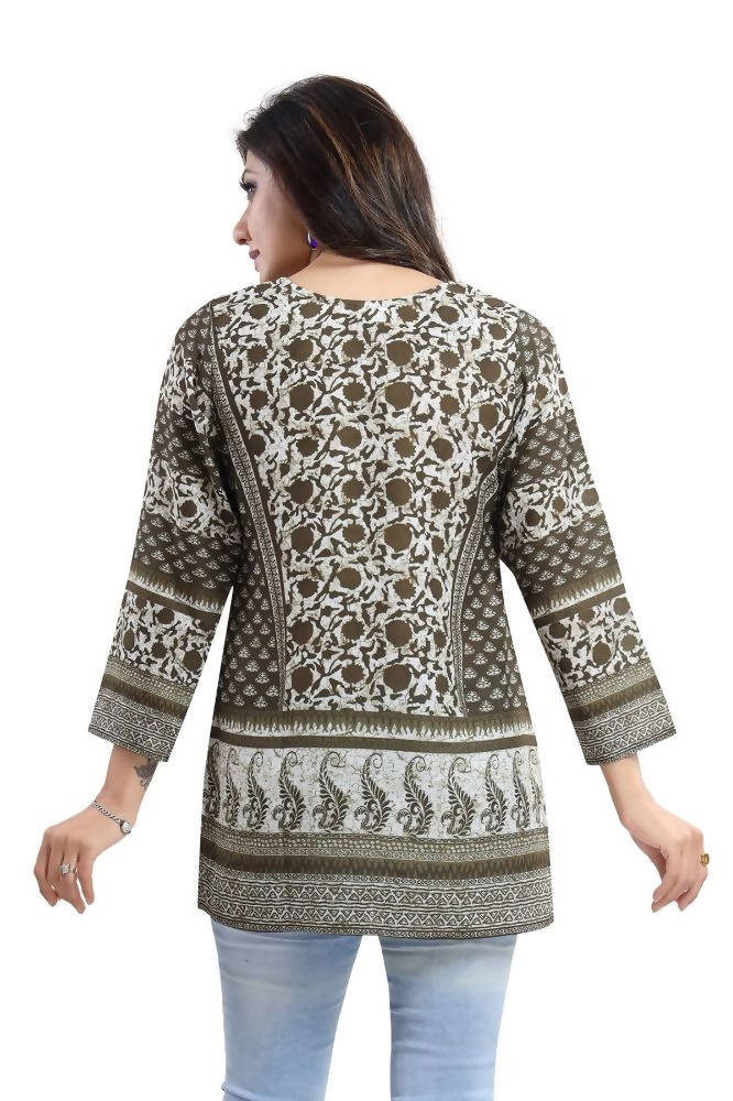Snehal Creations Admirable Mehendi Green Summer Cool Printed Tunic