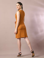 Myshka Women's Mustard Solid Cowl Neck Bodycon Party Dress - Distacart