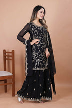 Teeya Creation Black Color Faux Georgette Embroidery Work Wedding Wear Palazzo Set - Distacart