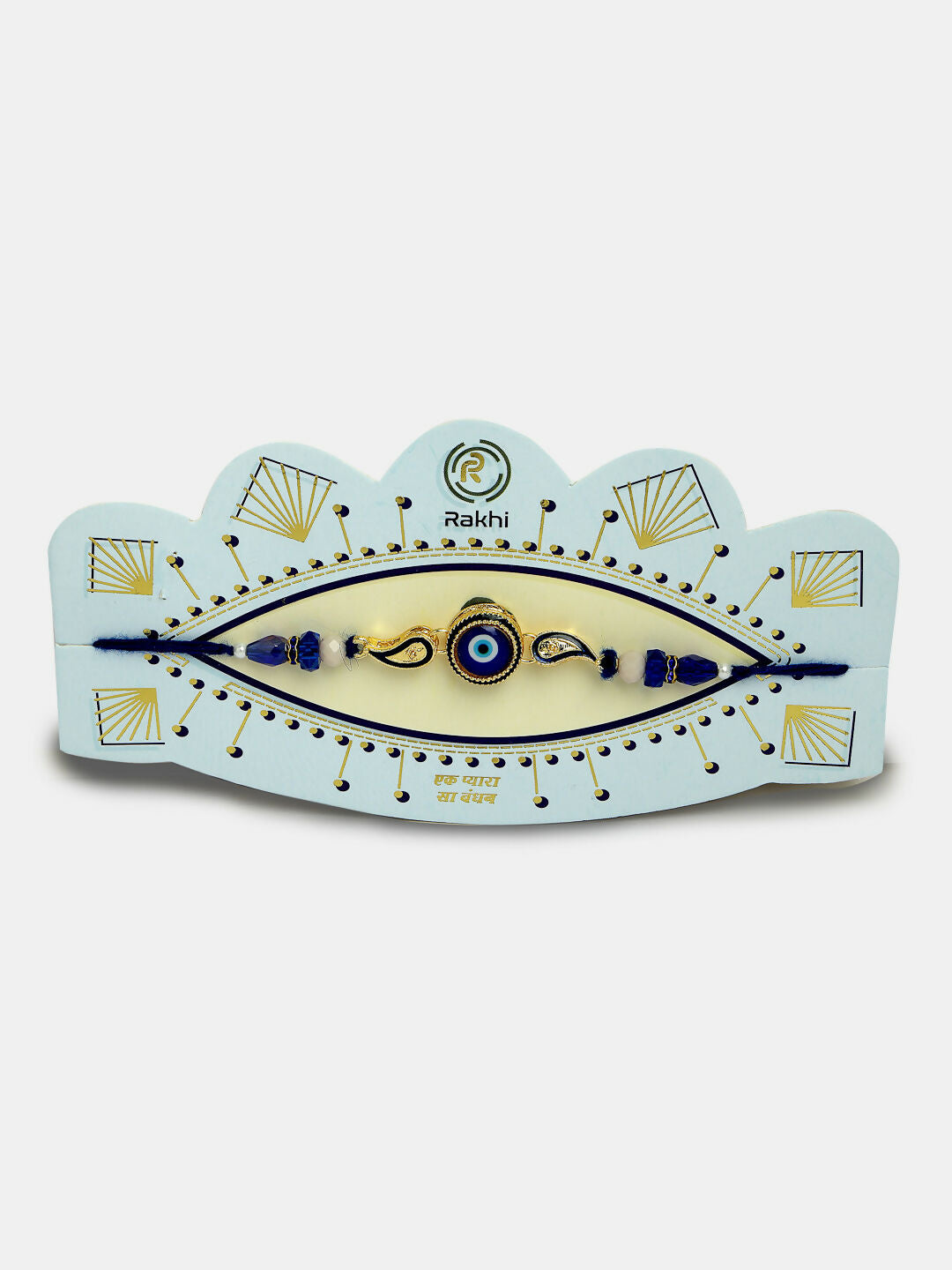 NVR Women & Men Set of 2 Blue Evil Eye Beaded Bhaiya Bhabhi Rakhi With Roli Chawal & Chocolate - Distacart
