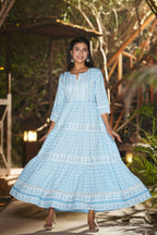 Juniper Women Blue Rayon Printed Tiered Dress - Distacart