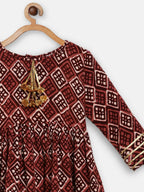 Ahalyaa Maroon Rayon Printed Kurta Palazzo Sets for Kids For Girls