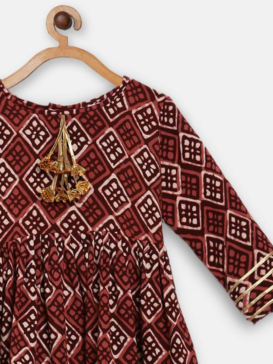 Ahalyaa Maroon Rayon Printed Kurta Palazzo Sets for Kids For Girls