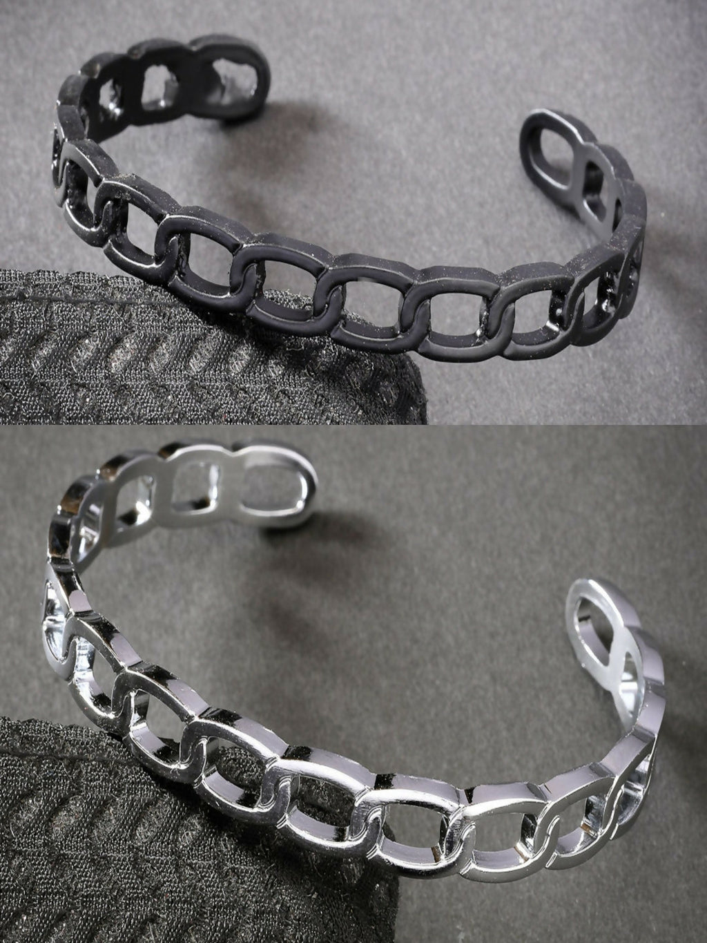 NVR Men's Set of 2 Silver & Black Rhodium-Plated Metal Cuff Bracelet - Distacart