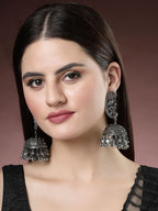 NVR Women's Silver-Plated Oxidised Dome Shaped Jhumka Earrings - Distacart