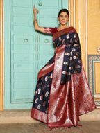 Shree Shyam Fashion Navy Blue Silk Saree - Distacart