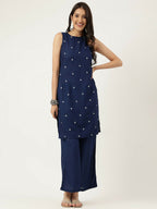 Joban Fashion Navy Blue Rayon and Embroidered Work Straight Kurta Bottom Set