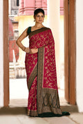 Joban Fashion Hot Pink Crepe Chiffon Pure Handloom Banarasi Silk Saree