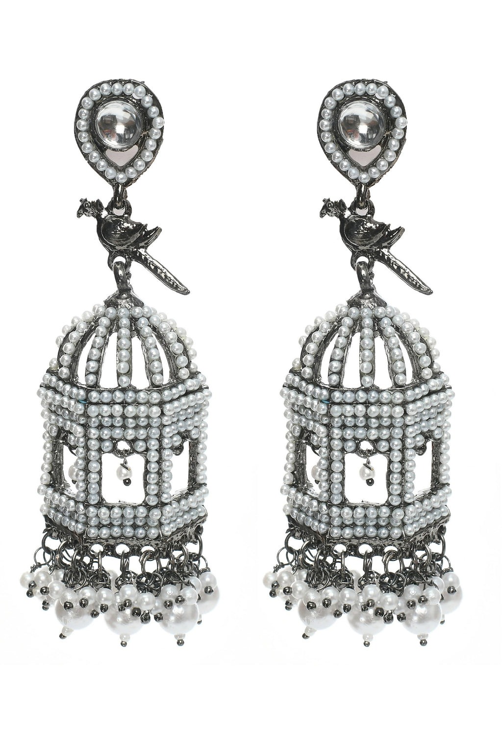 Mominos Fashion Johar Kamal Silver Color Bird Nest Earrings With Pearls - Distacart