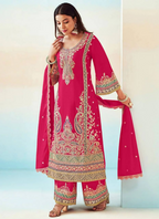 Lorenvalley Fashion Pink Chinon Embroidery With Sequince Work Salwar Kameez Stitched