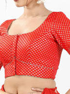 Joban Fashion Red Brocade Padded Blouse With Round Neck Elbow Sleeves - Distacart