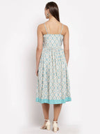 Myshka Women's Multi Crepe Printed Sleeveless Square Neck Casual Dress