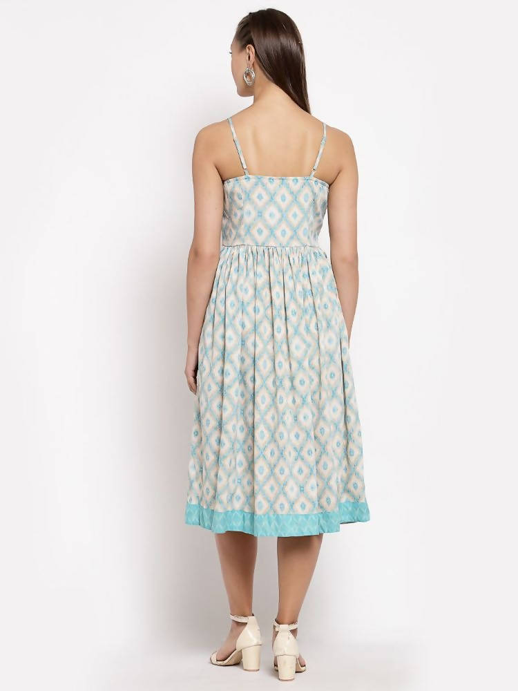 Myshka Women's Multi Crepe Printed Sleeveless Square Neck Casual Dress
