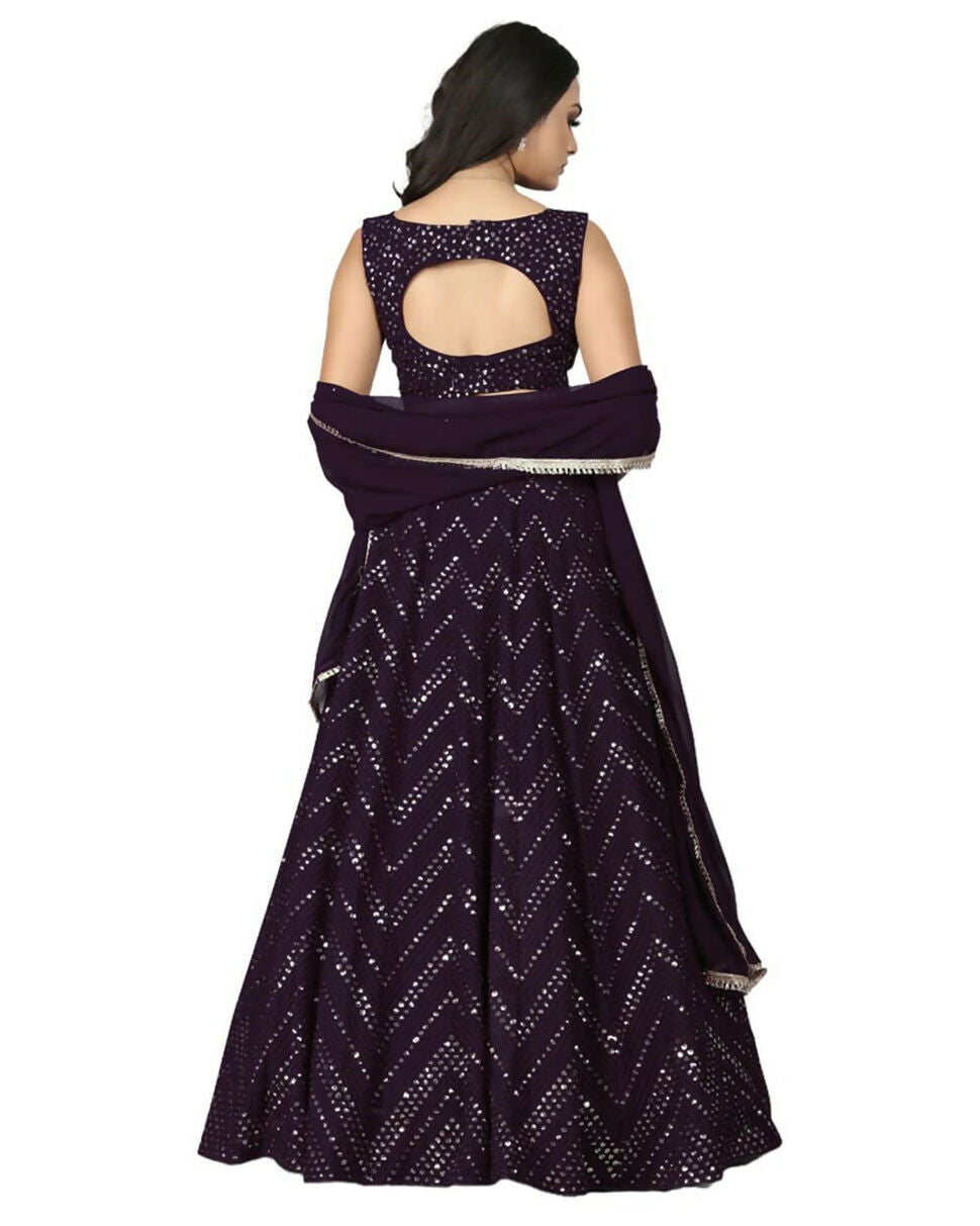 Jyoti Fashion Wine Thread with Sequence Embroidery Faux Georgette Lehenga Choli with Dupatta