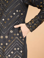 Vastranavya Slate Grey Exclusive Festival Wear Pure Viscose Rayon Embroidered Sequence Work Kurta