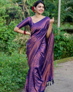 DEIANA'S Beautiful Designer Golden zari Soft Lichi Silk Saree - Purple