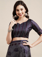 Saree Mall Navy Blue & Grey Floral Art Silk Bhagalpuri Sarees - Distacart