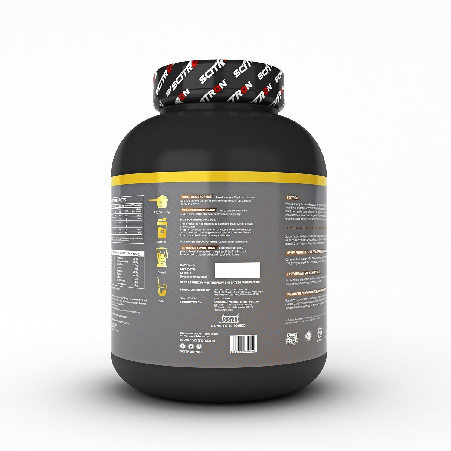 Scitron Super Whey Isolate Protein Powder - Double Rich Chocolate - Distacart