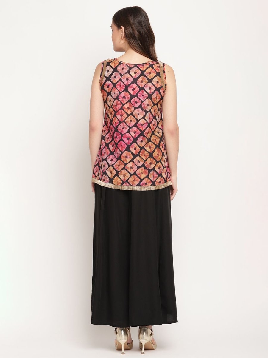 Ahalyaa Women's Black Crepe Digital Shibori Print Top Palazzo Set - Distacart