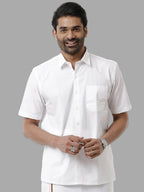 Ramraj Cotton Mens Half Sleeve Formal Poly Cotton White Shirt