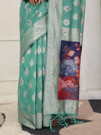 Shree Shyam Fashion Linen Cotton Rama Green Saree - Distacart