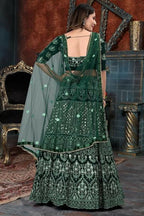 Jyoti Fashion Beautiful Bottle Green Faux Georgette 3MM Sequins with Thread & Jari Embroidery Lehenga Choli with Dupatta