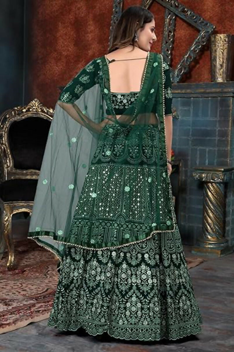 Jyoti Fashion Beautiful Bottle Green Faux Georgette 3MM Sequins with Thread & Jari Embroidery Lehenga Choli with Dupatta