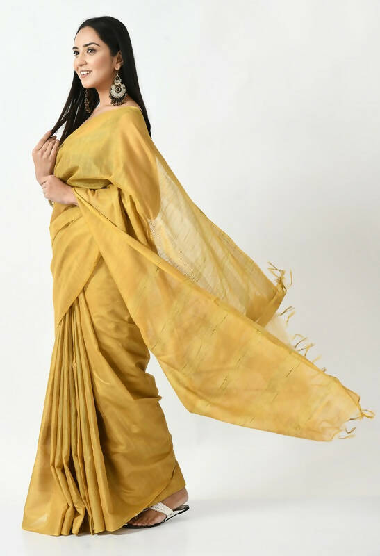 Mominos Fashion Moeza Golden Bhagalpuri Handloom 8 Line Ghichha Silk Saree with unstitched Blouse piece - Distacart