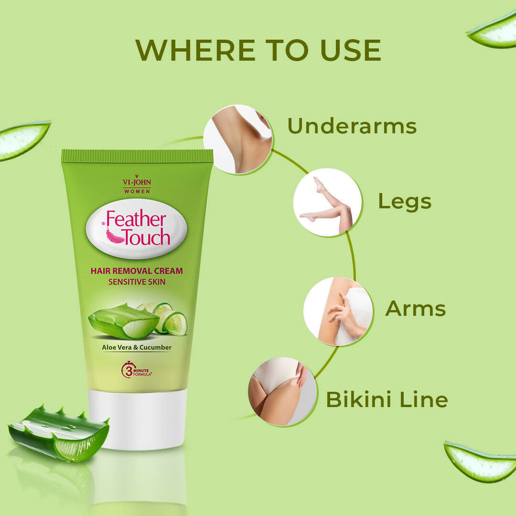 VI-JOHN Feather Touch Cucumber & Aloevera Hair Removal Cream for Women for Sensitive Skin Suitable for Legs, Underarms, Bikini Line, Arms - Distacart